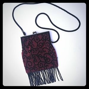 Lancome Beaded Tassle Flapper Purse